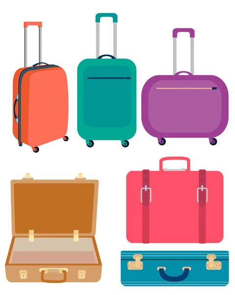 Fija las maletas. Maletas modernas y vintage para viajar. Ilustración vectorial — Vector de stock