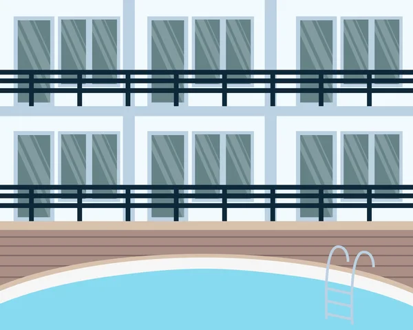 Современный отель с бассейном. Векторная иллюстрация — стоковый вектор