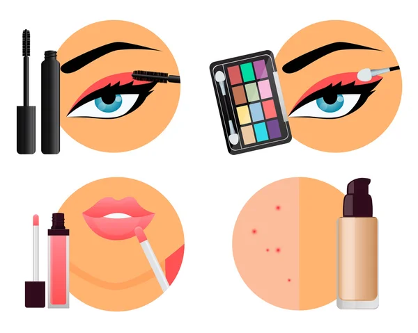 Profesionální make-up. Zdraví a krása ikony. Vektorové ilustrace — Stockový vektor