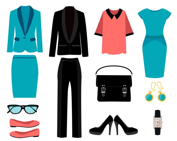 Set van zakelijke kleding voor vrouwen. Vectorillustratie — Stockvector