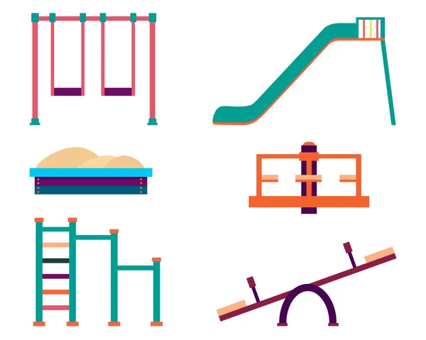 Spielplatzsymbole gesetzt. Rutsche und Schaukel isoliert auf weißem Hintergrund. Vektorillustration — Stockvektor