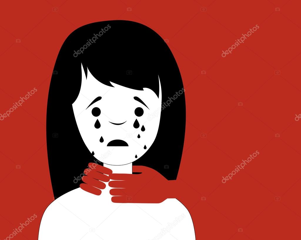 Domestic violence. Man strangling a woman. Vector illustration