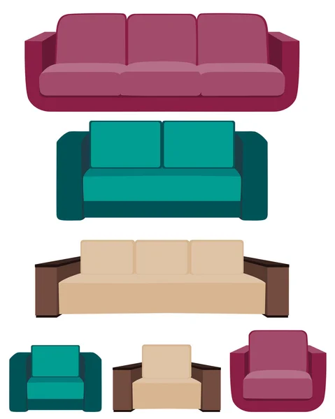 Set of icons. Sofa and chair isolated on white background. Vector illustration — Stock Vector