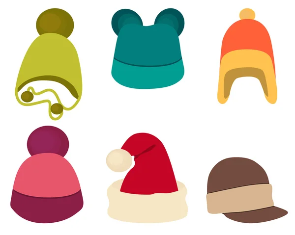 Definir chapéu de inverno isolado no fundo branco. Ilustração vetorial — Vetor de Stock