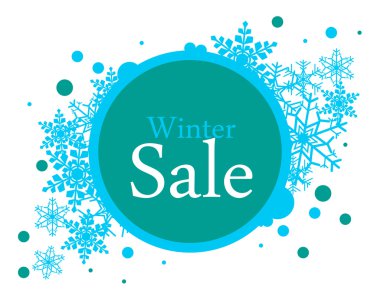 Poster kış indirimi. Kar taneleri ile yuvarlak mavi arka plan. Vektör çizim