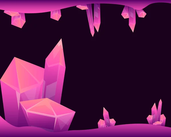 Titokzatos barlang mágikus kristályok. A háttérben a játék. Vektoros illusztráció — Stock Vector