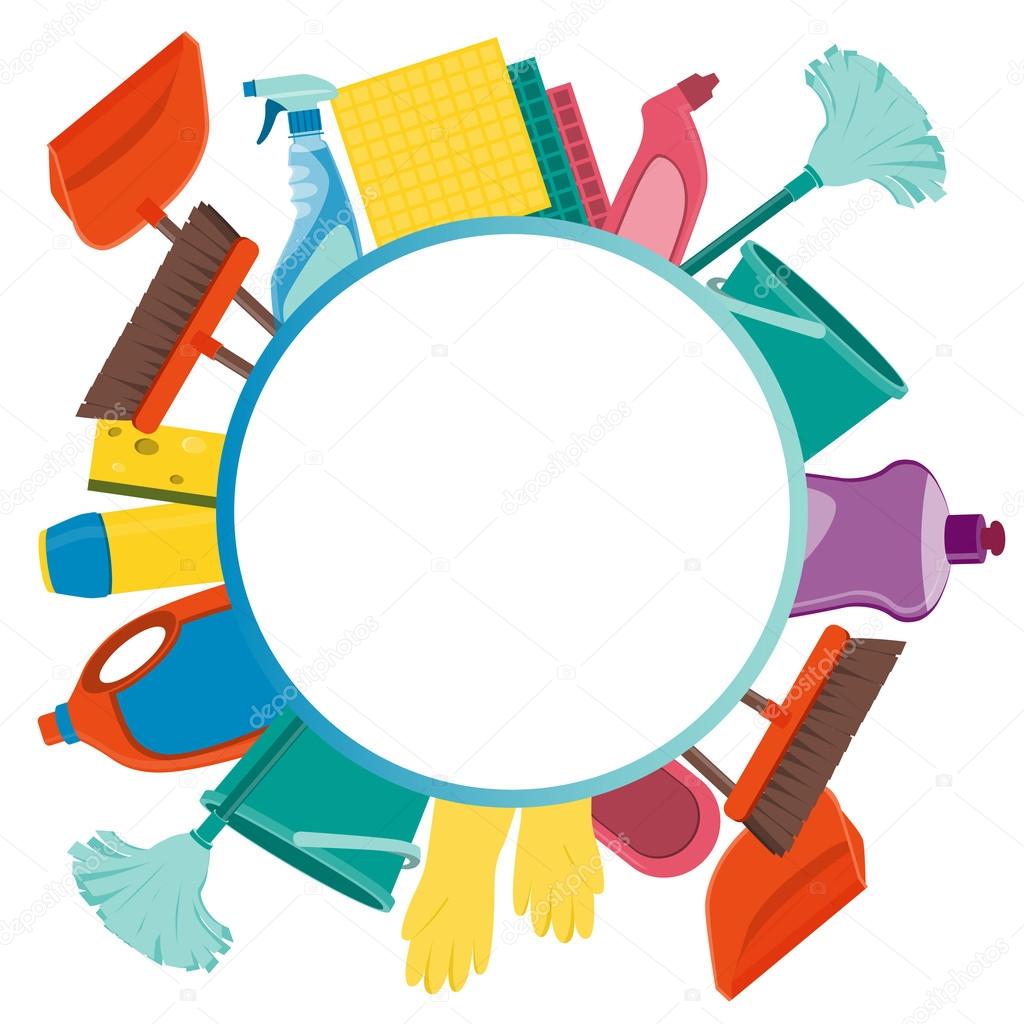 Round background tools for cleaning. Vector illustration