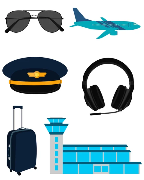 Set icons airplane pilot isolated on white background. Vector illustration — Stock Vector