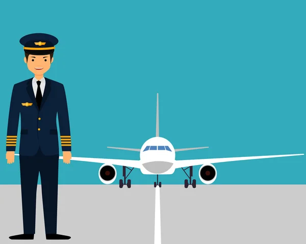 Pilot uçağı yakınındaki pistte. Vektör çizim