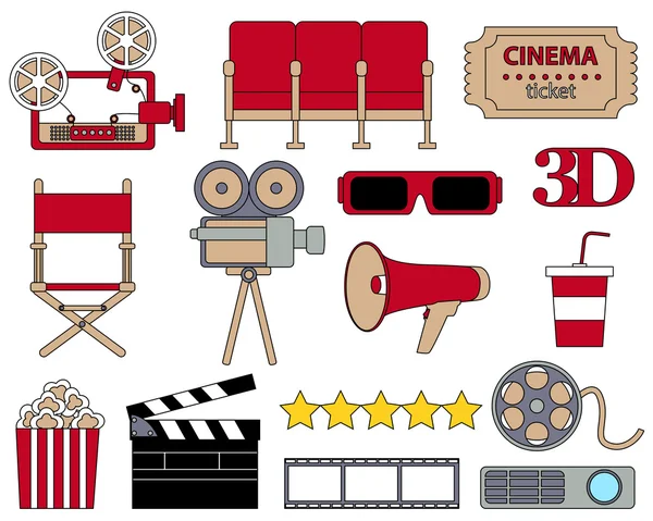 Diseño de línea plana. Icono set de cine. Ilustración vectorial — Archivo Imágenes Vectoriales