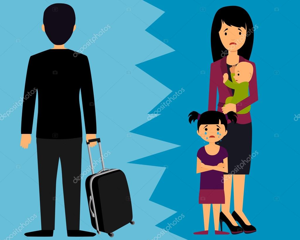 Divorce. Man left leaving wife and small children. Vector illustration  Stock Vector by ©Margorita 93945684
