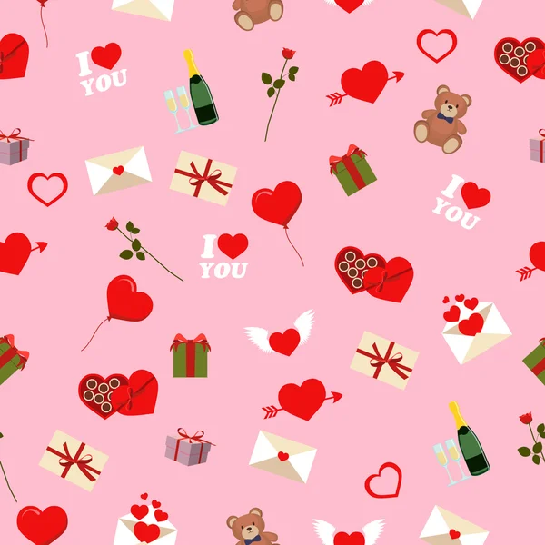 Achtergrond Valentijnsdag. Candy, giften en bloemen. Vectorillustratie — Stockvector