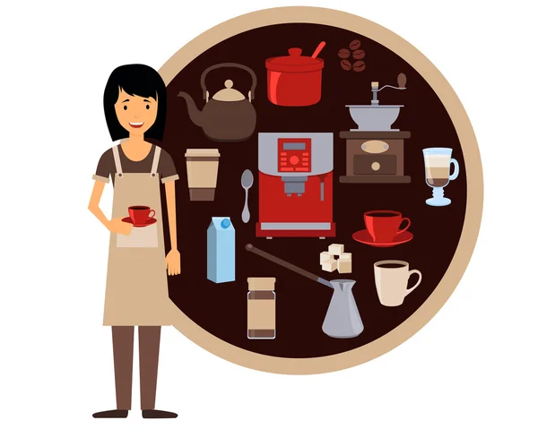 Barista sosteniendo una taza de café. Ilustración vectorial — Archivo Imágenes Vectoriales