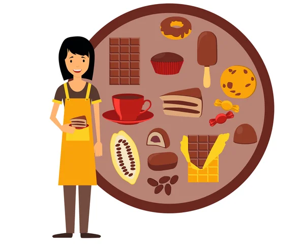 Confectioner holding a plate with cake. Vector illustration — Stock Vector