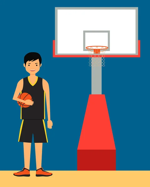 Pemain basket di lapangan basket. Ilustrasi vektor - Stok Vektor
