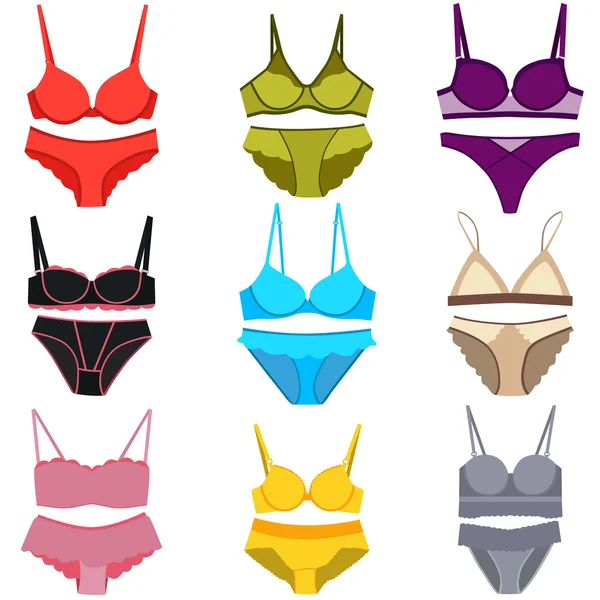 Beyaz arka plan üzerinde izole iç çamaşırı ayarlayın. Külot ve sutyen. Vektör çizim