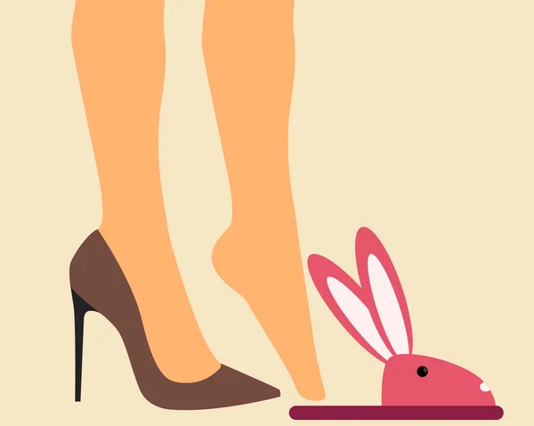 Business Woman se quita los zapatos en casa después del trabajo. Ilustración vectorial — Vector de stock