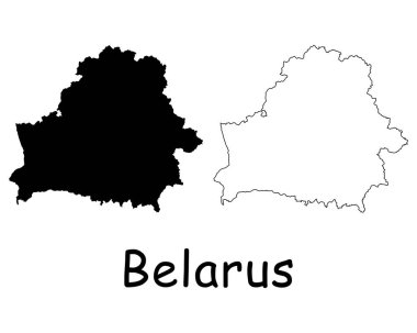 Belarus Şehir Haritası. Siyah siluet ve özet beyaz arka planda izole edilmiş. EPS Vektörü