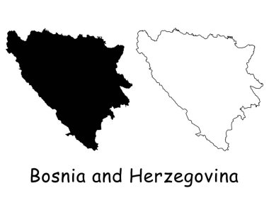Bosna-Hersek Ülke Haritası. Siyah siluet ve özet beyaz arka planda izole edilmiş. EPS Vektörü