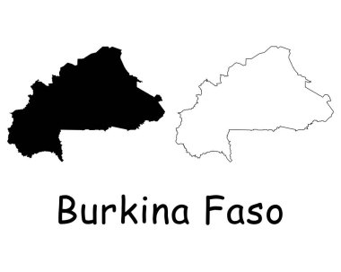 Burkina Faso Şehir Haritası. Siyah siluet ve özet beyaz arka planda izole edilmiş. EPS Vektörü