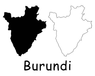 Burundi Şehir Haritası. Siyah siluet ve özet beyaz arka planda izole edilmiş. EPS Vektörü