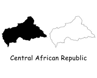 Orta Afrika Cumhuriyeti Ülke Haritası. Siyah siluet ve özet beyaz arka planda izole edilmiş. EPS Vektörü