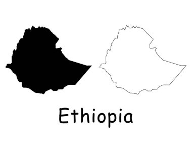 Etiyopya Ülke Haritası. Siyah siluet ve özet beyaz arka planda izole edilmiş. EPS Vektörü