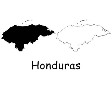 Honduras Şehir Haritası. Siyah siluet ve özet beyaz arka planda izole edilmiş. EPS Vektörü