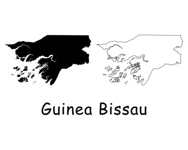 Gine Bissau Ülke Haritası. Siyah siluet ve özet beyaz arka planda izole edilmiş. EPS Vektörü