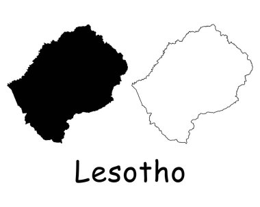 Lesotho Ülke Haritası. Siyah siluet ve özet beyaz arka planda izole edilmiş. EPS Vektörü