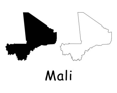 Mali Ülke Haritası. Siyah siluet ve özet beyaz arka planda izole edilmiş. EPS Vektörü