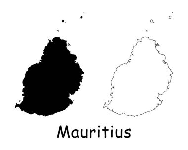Mauritius Şehir Haritası. Siyah siluet ve özet beyaz arka planda izole edilmiş. EPS Vektörü