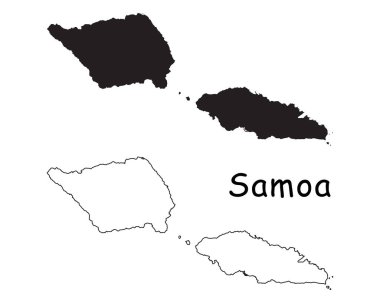 Samoa Şehir Haritası. Siyah siluet ve özet beyaz arka planda izole edilmiş. EPS Vektörü