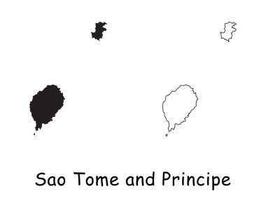 Sao Tome ve Principe, Saint Thomas ve Prince Country Haritası. Siyah siluet ve özet beyaz arka planda izole edilmiş. EPS Vektörü