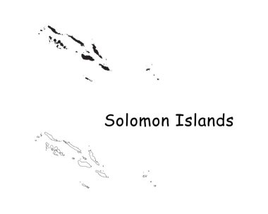 Solomon Adaları Ülke Haritası. Siyah siluet ve özet beyaz arka planda izole edilmiş. EPS Vektörü