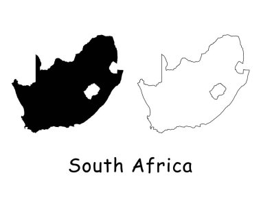 Güney Afrika Ülke Haritası. Siyah siluet ve özet beyaz arka planda izole edilmiş. EPS Vektörü