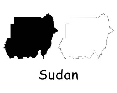 Sudan Ülke Haritası. Siyah siluet ve özet beyaz arka planda izole edilmiş. EPS Vektörü