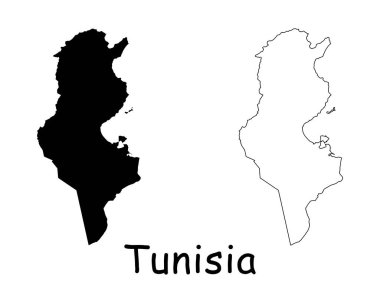 Tunus Ülke Haritası. Siyah siluet ve özet beyaz arka planda izole edilmiş. EPS Vektörü