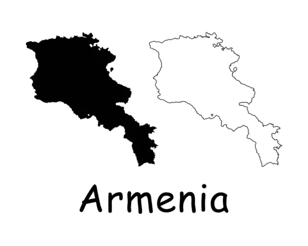 Armenia Country Map 在白色背景下孤立的黑色轮廓和轮廓 Eps病媒 — 图库矢量图片