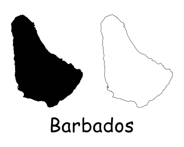 Carte Géographique Barbade Silhouette Noire Contour Isolé Sur Fond Blanc — Image vectorielle