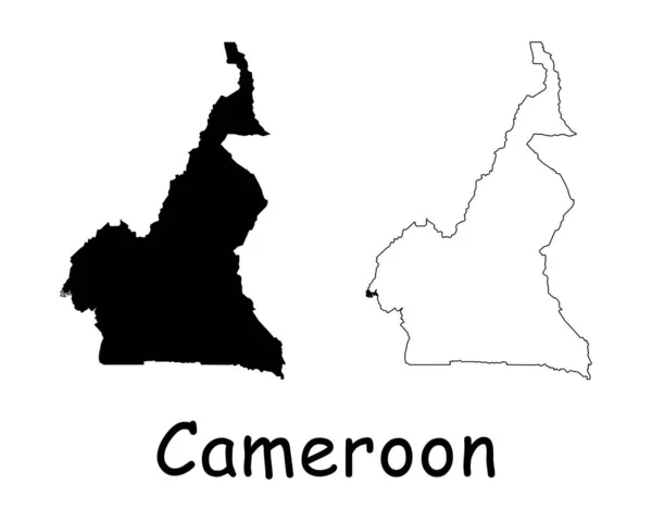Mapa Camerún Silueta Negra Contorno Aislado Sobre Fondo Blanco Vector — Vector de stock