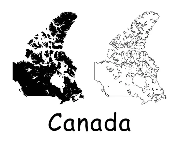 Carte Canada Silhouette Noire Contour Isolé Sur Fond Blanc Vecteur — Image vectorielle