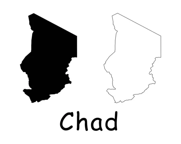 Chad Country Map Silueta Negra Contorno Aislado Sobre Fondo Blanco — Vector de stock