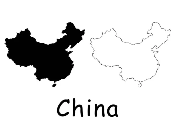 Mapa País China Silhueta Preta Contorno Isolado Sobre Fundo Branco — Vetor de Stock