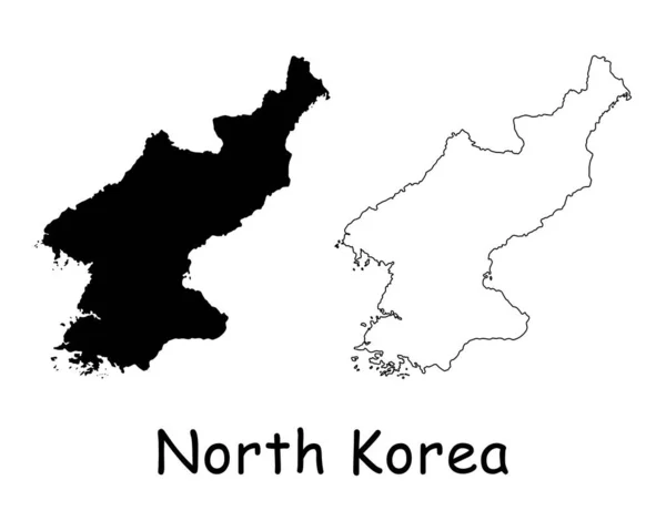 North Korea Country Map 在白色背景下孤立的黑色轮廓和轮廓 Eps病媒 — 图库矢量图片