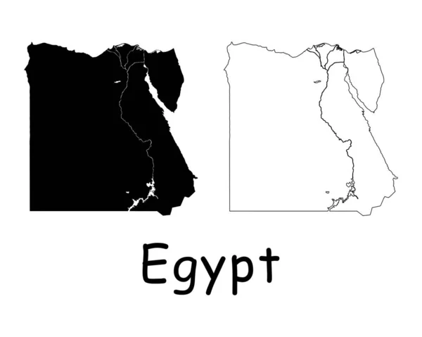 Mapa Egipto Silueta Negra Contorno Aislado Sobre Fondo Blanco Vector — Vector de stock
