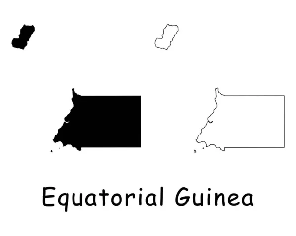 Карта Країни Екваторіальної Гвінеї Чорний Силует Обриси Виділені Білому Тлі — стоковий вектор