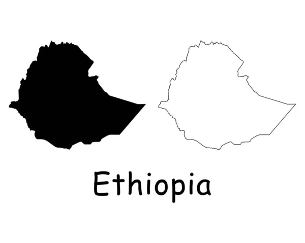 Mapa Del País Etiopía Silueta Negra Contorno Aislado Sobre Fondo — Vector de stock