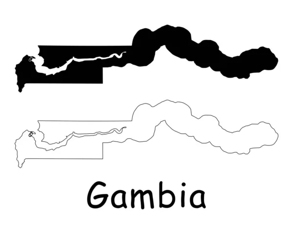 Карта Країни Гамбії Чорний Силует Обриси Виділені Білому Тлі Eps — стоковий вектор