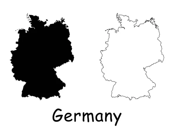 Germania Mappa Del Paese Silhouette Nera Contorno Isolato Sfondo Bianco — Vettoriale Stock